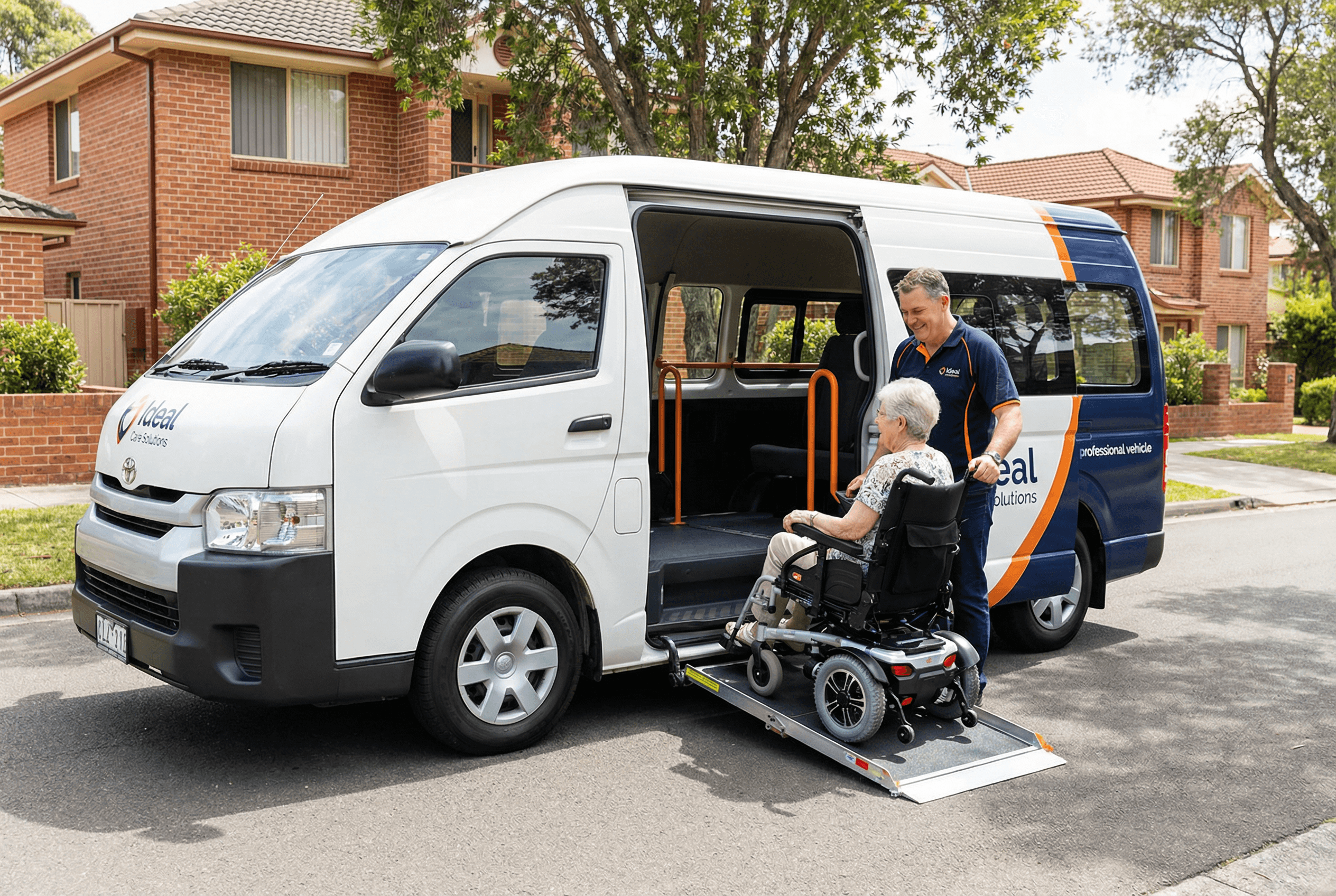 Branded accessible transport van with wheelchair ramp